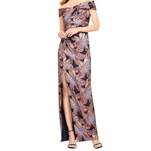 Aidan Mattox Metallic Floral Off-Shoulder Jacquard Gown